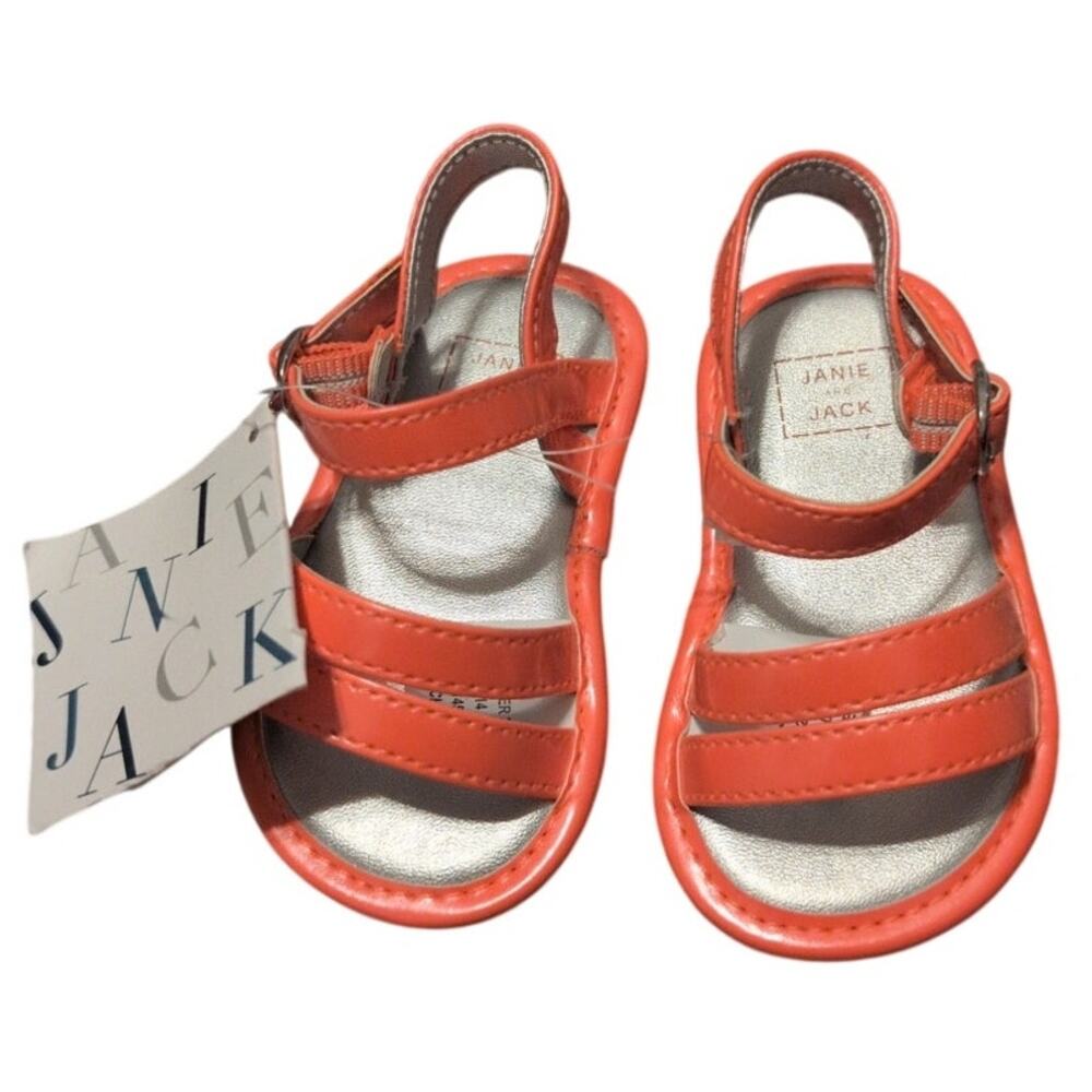 Janie and Jack Baby Crib Shoes Espadrille Red Orange White Striped NWT